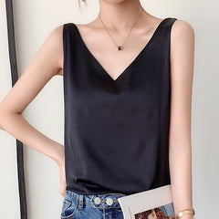 Savannah - Satin V Neck Cami — Black