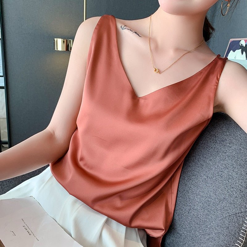 Savannah - Satin V Neck Cami — Orange