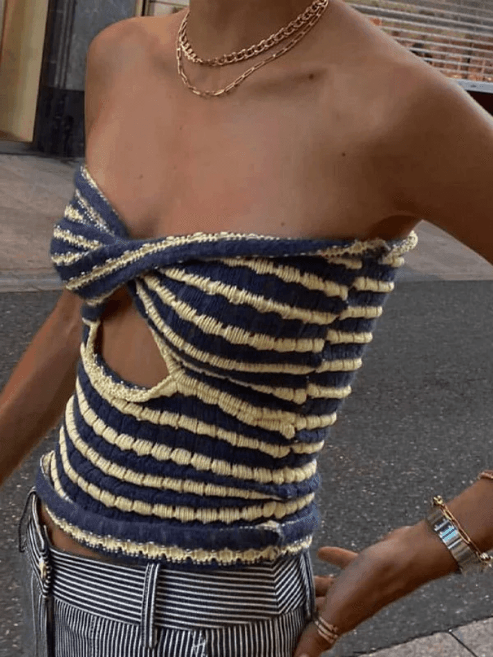 Clarissa - Striped Bandeau Top — Blue