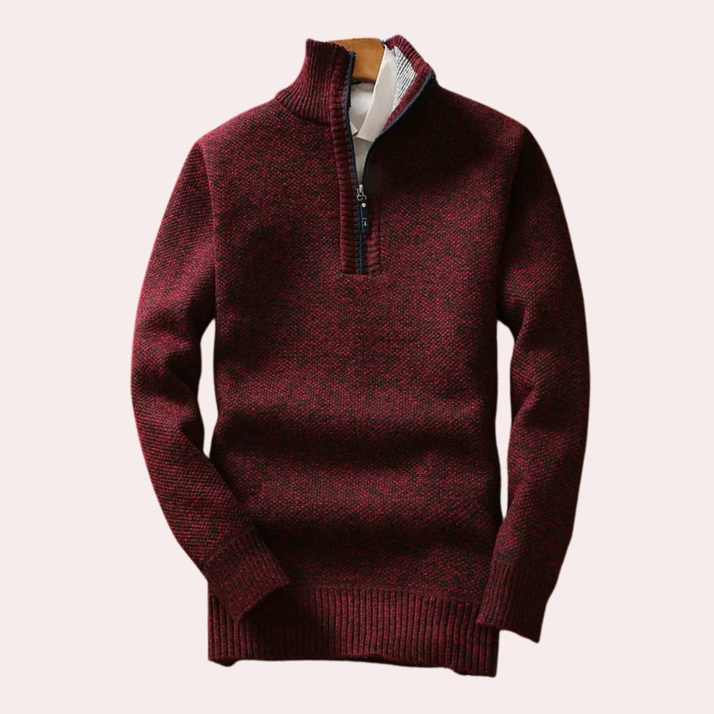 Lincoln - Quarter Zip Knit Jumper — Wine red