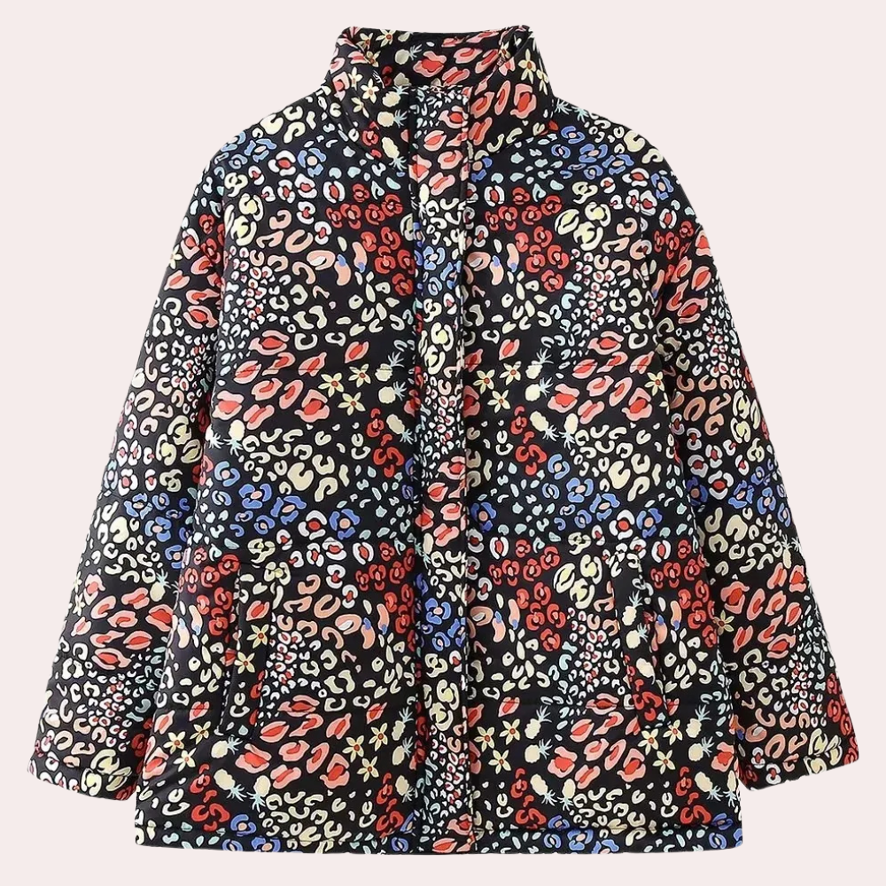 Zinnia - Floral Quilted Jacket with Collar — Black
