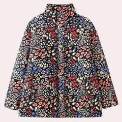 Zinnia - Floral Quilted Jacket with Collar — Black