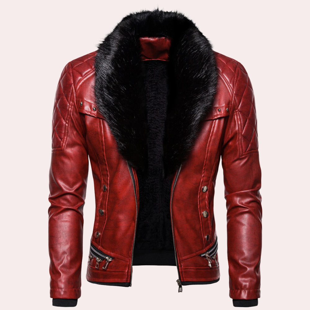 Sylvester - Leather Jacket with Fur Collar — Red