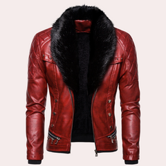 Sylvester - Leather Jacket with Fur Collar — Red