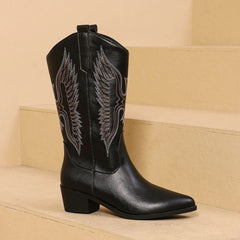 Eliza - Embroidered Cowboy Boots — Black
