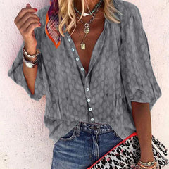 Paulette - Textured Dot Blouse — Grey