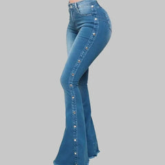 Margaret - Studded Flare Jeans — Blue
