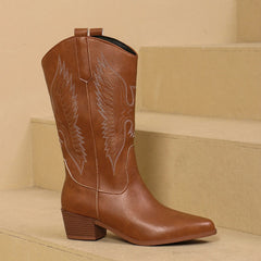 Eliza - Embroidered Cowboy Boots — Brown
