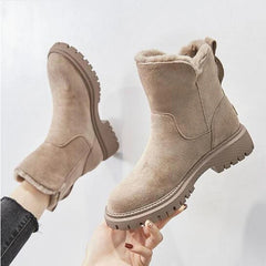 Maryanne - Suede Boots with Fur Lining — Khaki