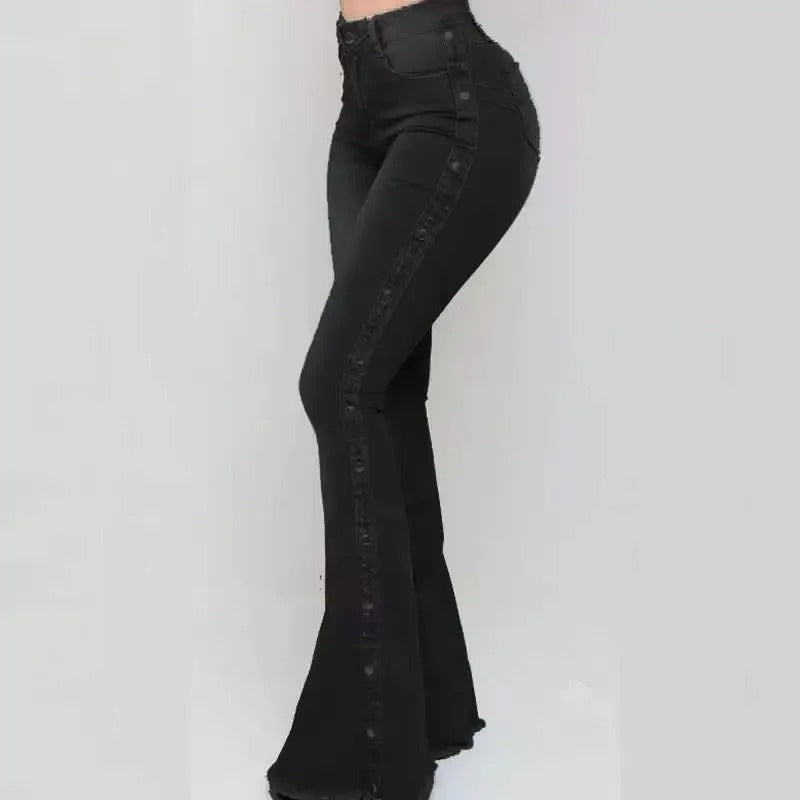 Margaret - Studded Flare Jeans — Black