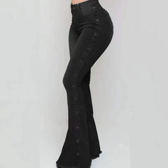Margaret - Studded Flare Jeans — Black