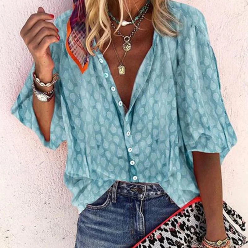 Paulette - Textured Dot Blouse — Blue