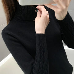 Cora - Cable Knit Turtleneck Jumper — Black