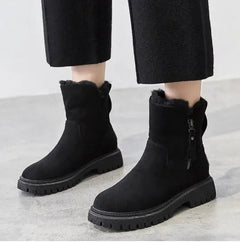 Maryanne - Suede Boots with Fur Lining — Black