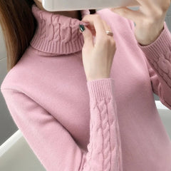 Cora - Cable Knit Turtleneck Jumper — Pink