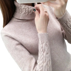 Cora - Cable Knit Turtleneck Jumper — Khaki