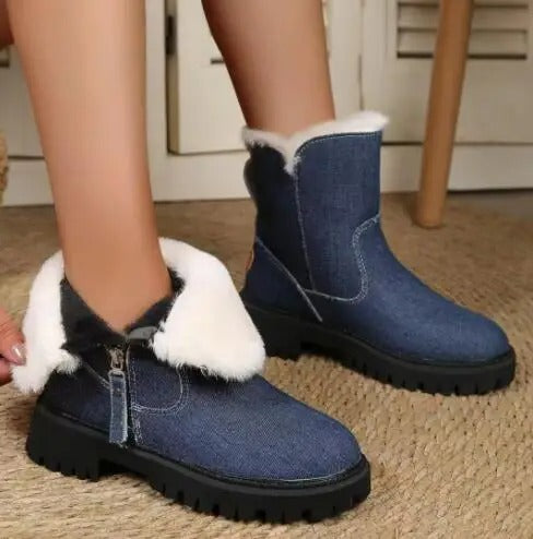 Maryanne - Suede Boots with Fur Lining — Blue