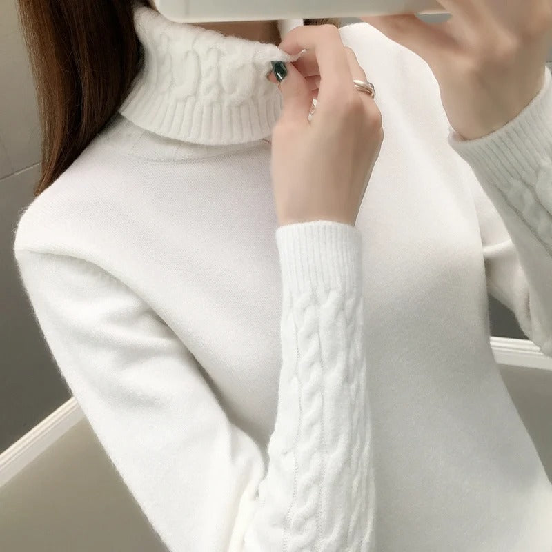 Cora - Cable Knit Turtleneck Jumper — White