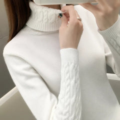Cora - Cable Knit Turtleneck Jumper — White