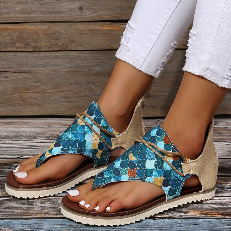 Josephine - Peacock Print Sandals — Turkoois