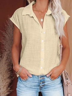 Alexandra - Cap Sleeve Button Shirt — Beige