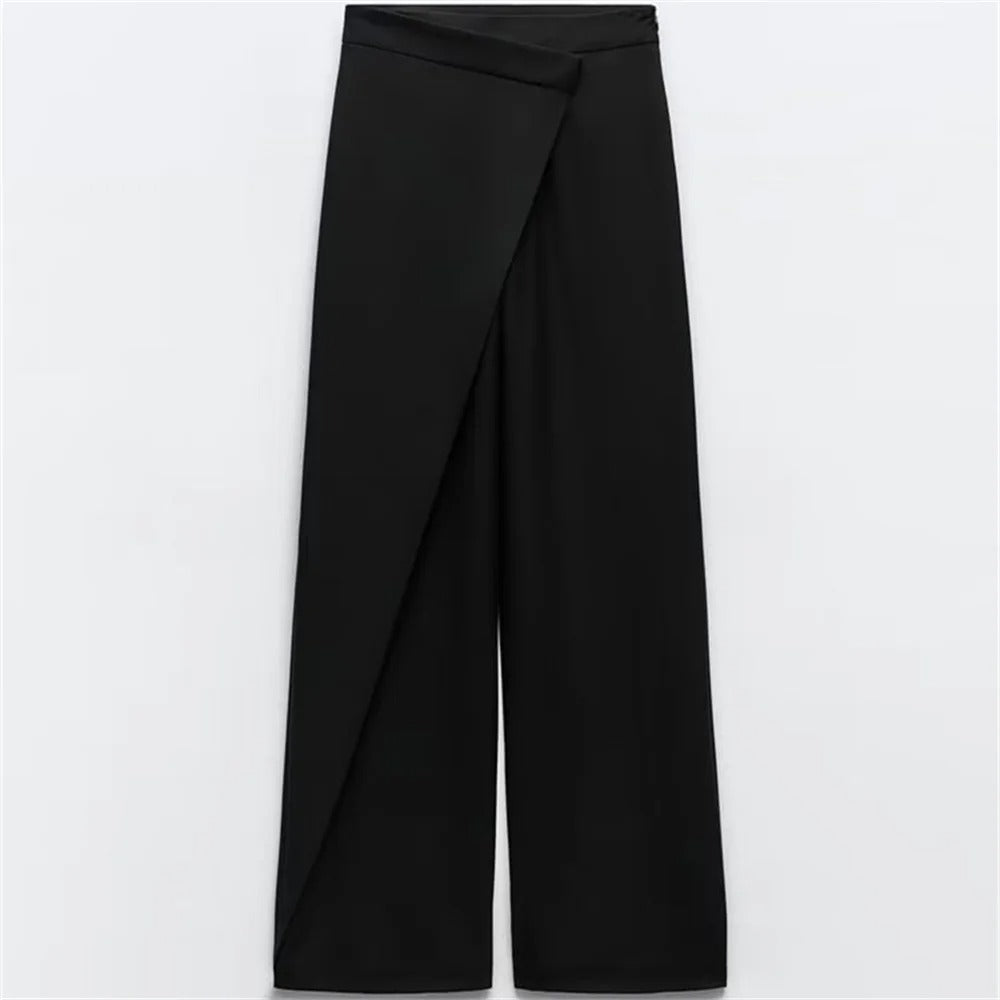 Gwendolyn - Wrap Waist Wide Trousers — Black