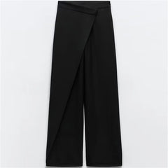 Gwendolyn - Wrap Waist Wide Trousers — Black