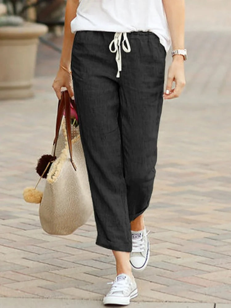 Philippa - Linen Tapered Trousers — Black