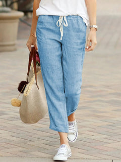 Philippa - Linen Tapered Trousers — Blue