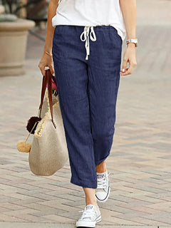 Philippa - Linen Tapered Trousers — Navy blue