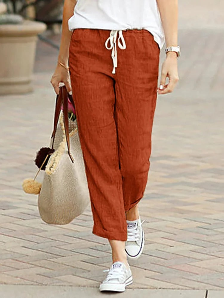 Philippa - Linen Tapered Trousers — Rust
