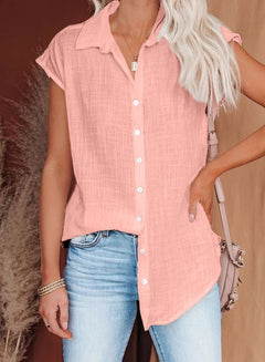 Alexandra - Cap Sleeve Button Shirt — Pink