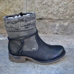 Lyra - Leather Boots with Knit Cuff