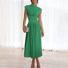 Genevieve - Pleated Cutout Midi Dress — Green
