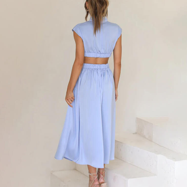 Genevieve - Pleated Cutout Midi Dress