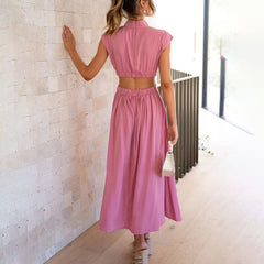 Genevieve - Pleated Cutout Midi Dress