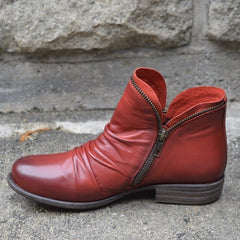 Francesca - Slouchy Leather Zip Boots — Red wine