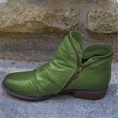 Francesca - Slouchy Leather Zip Boots — Green