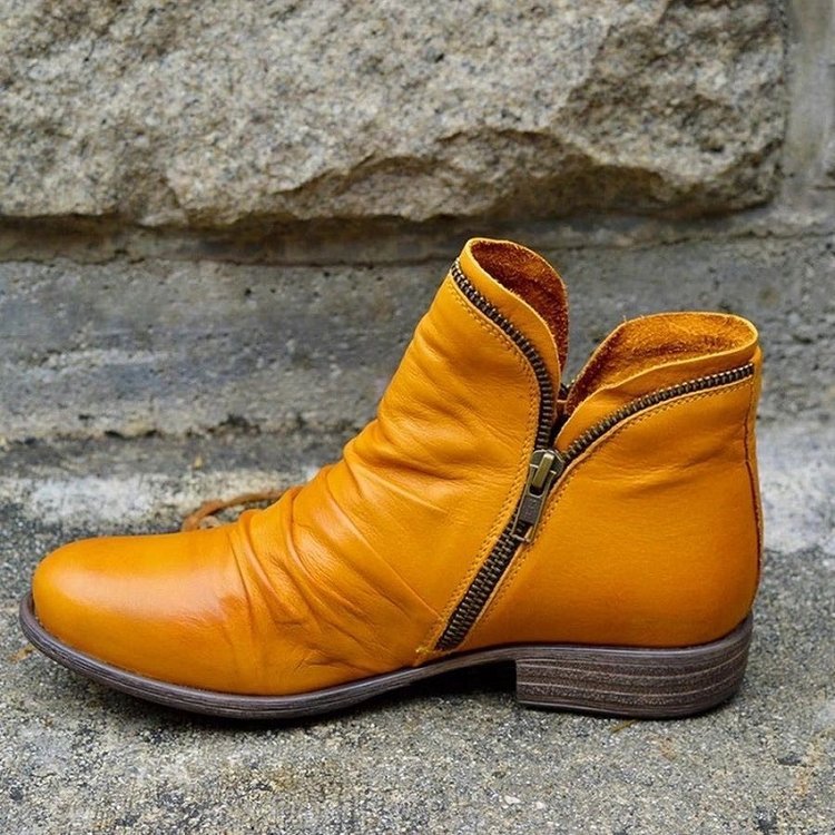 Francesca - Slouchy Leather Zip Boots — Yellow