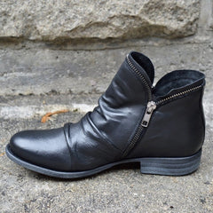 Francesca - Slouchy Leather Zip Boots — Black