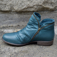 Francesca - Slouchy Leather Zip Boots — Blue