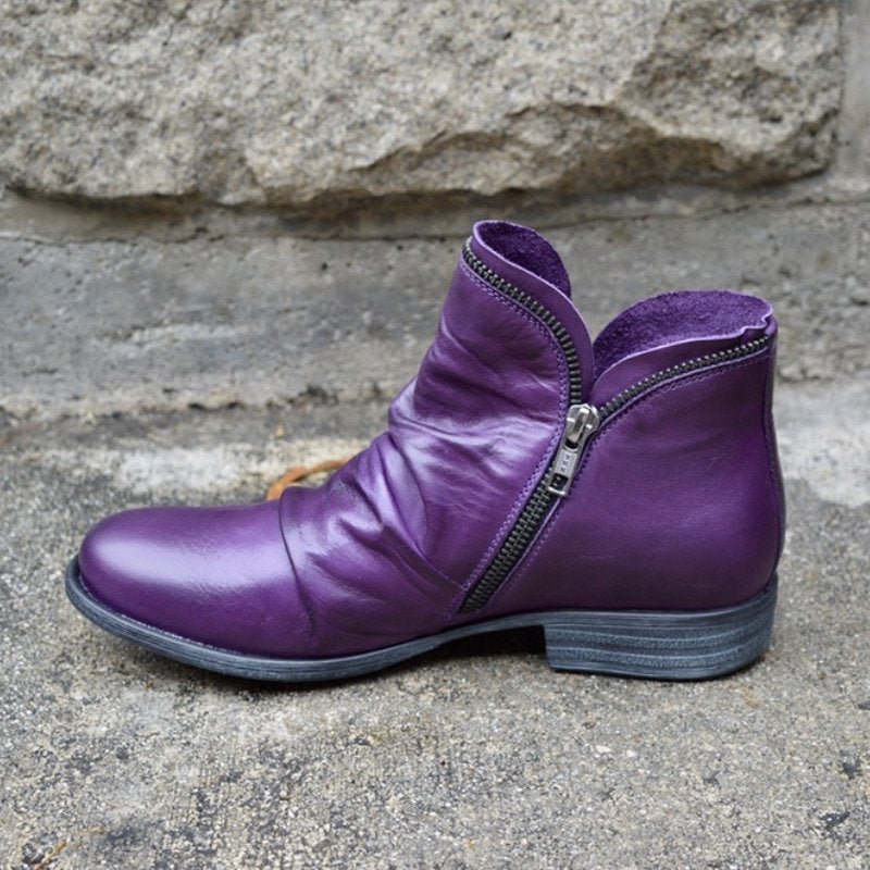 Francesca - Slouchy Leather Zip Boots — Purple