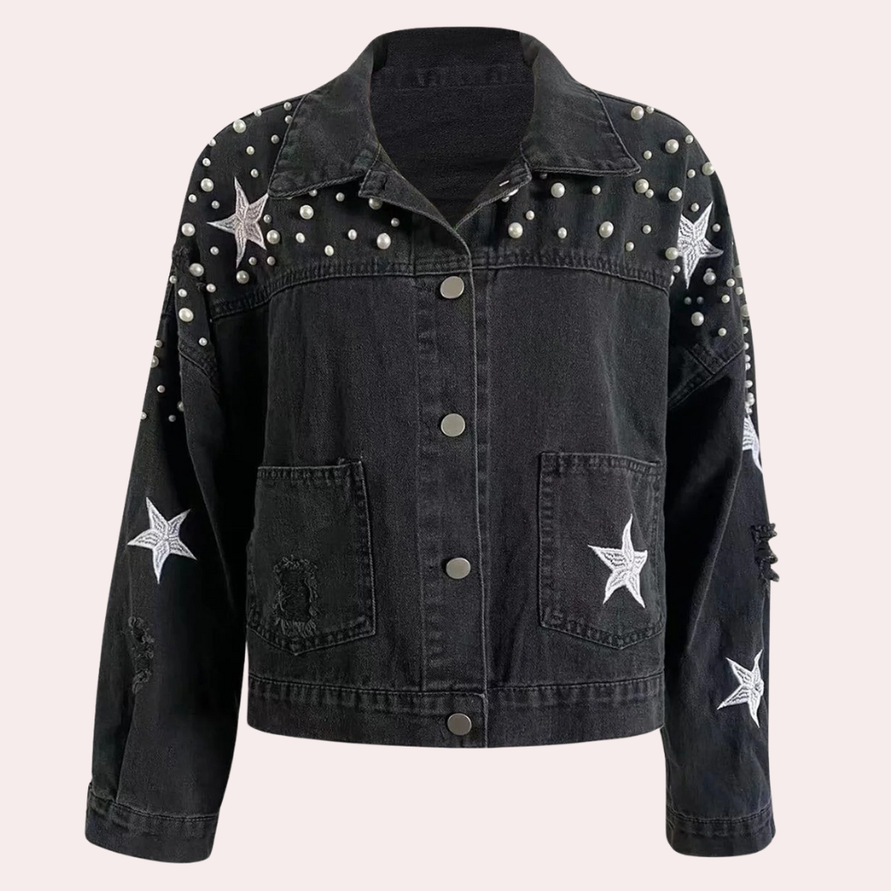 Aurelia - Denim Jacket with Pearls — Black