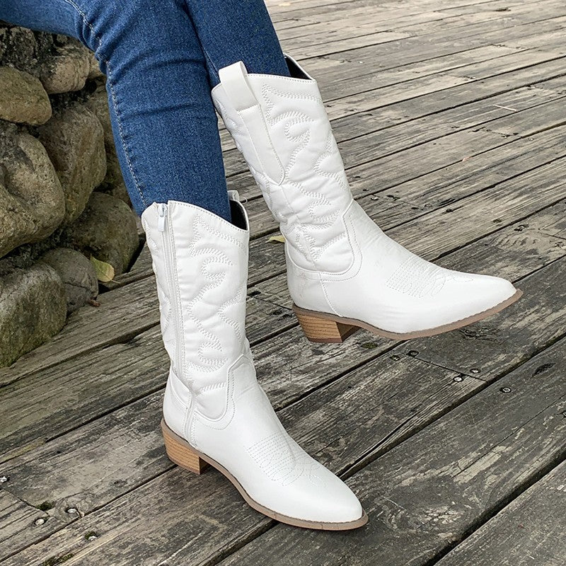 Gracie - Metallic Western Boots — White