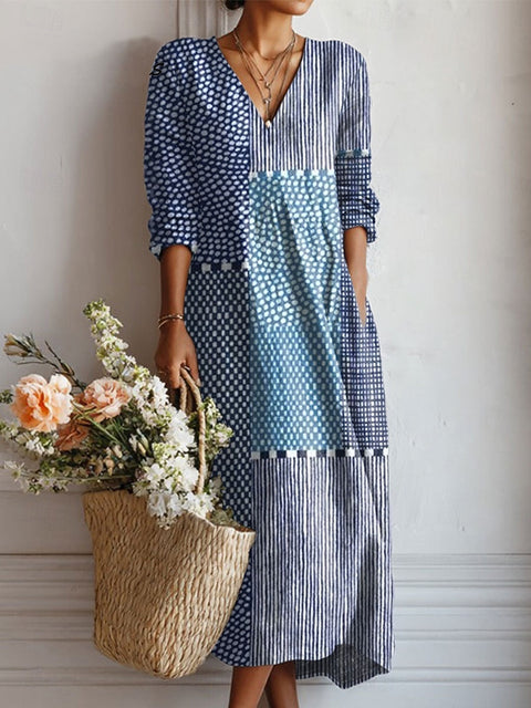 Immy - Indigo Spot and Stripe Dress