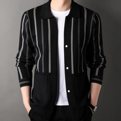 Clayton - Striped Knit Cardigan — Grey