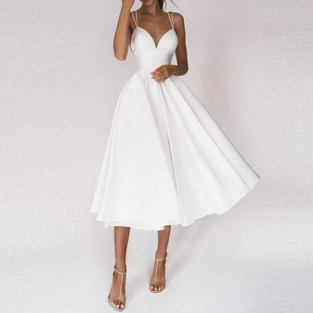 Constance - Satin Midi with Full Skirt — White