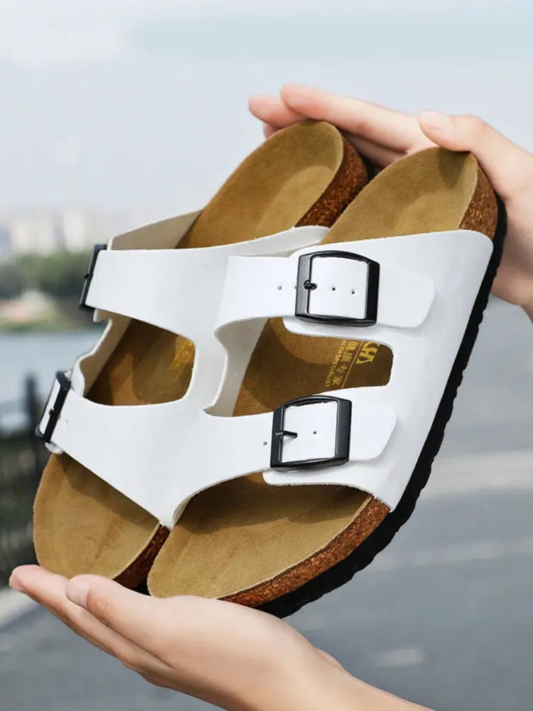 Danielle - Double Buckle Cork Slides