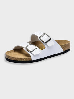 Danielle - Double Buckle Cork Slides — White