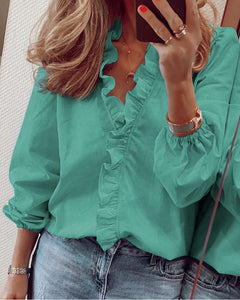 Theodora - Blouse with Ruffle Trim — Green
